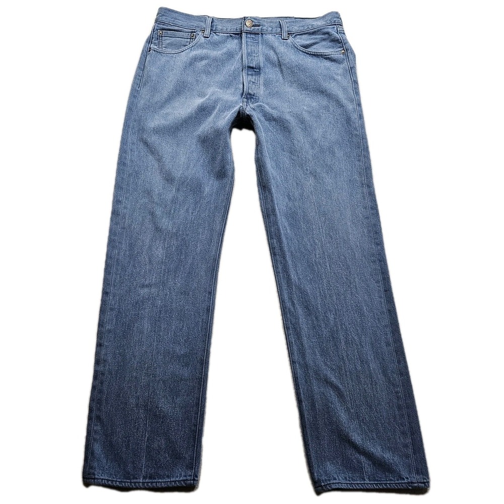 Levis 501 Jeans Mens 37x32 Blue Garment Dyed Classic Straight Leg Button Fly